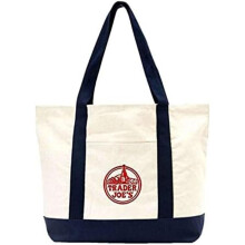 EXZMA Trader Joes Large Tote Shopping Bag Cotton Canvas Embroidered Bag (1) Navy Blue