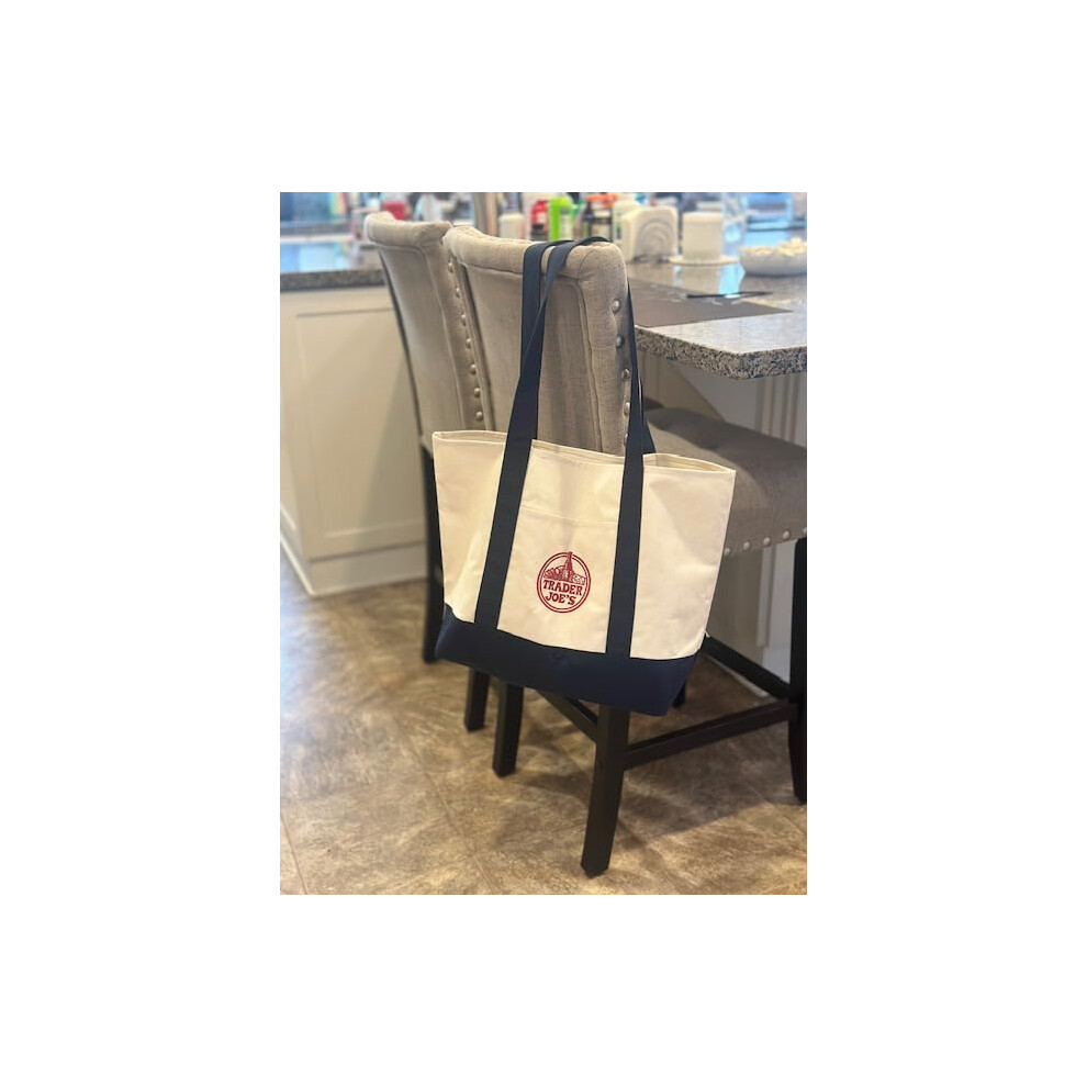Grand Tote bag Trader joe's - Grand sac à provisions en toile de coton brodée beige et noir - Accessoires & Bagagerie