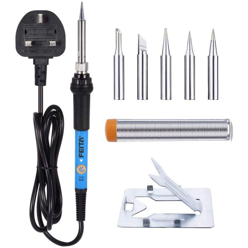 Soldering Iron Kit Electronics Uk Plug Ac240v With 5Pcs Different Solder Tips, Solder Wire, Solder Stand For Variously Electronic Repair 6974275790017