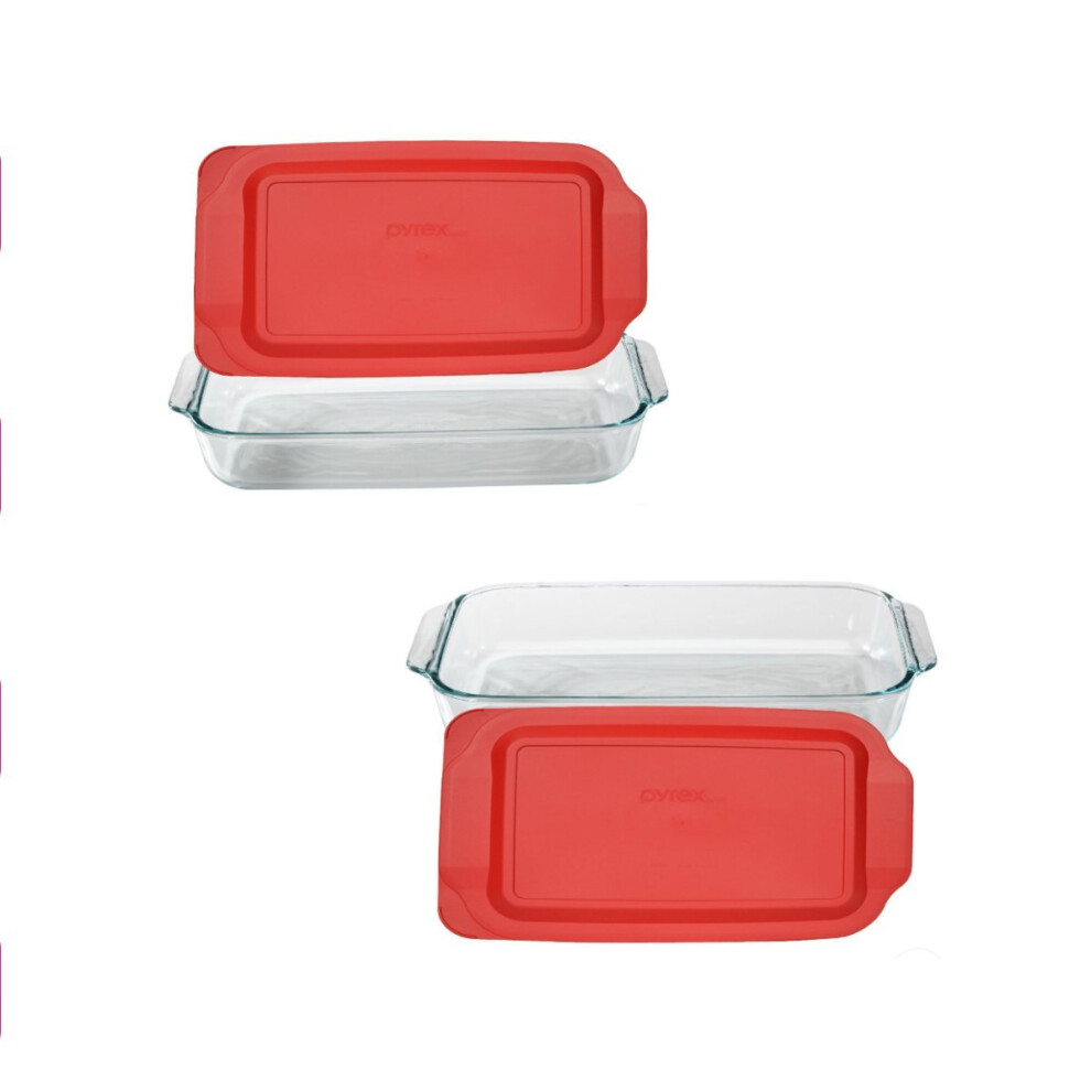 Pyrex SYNCHKG117579 Basics 3-qt Oblong with Red Cover KC12026  2PK-3QT