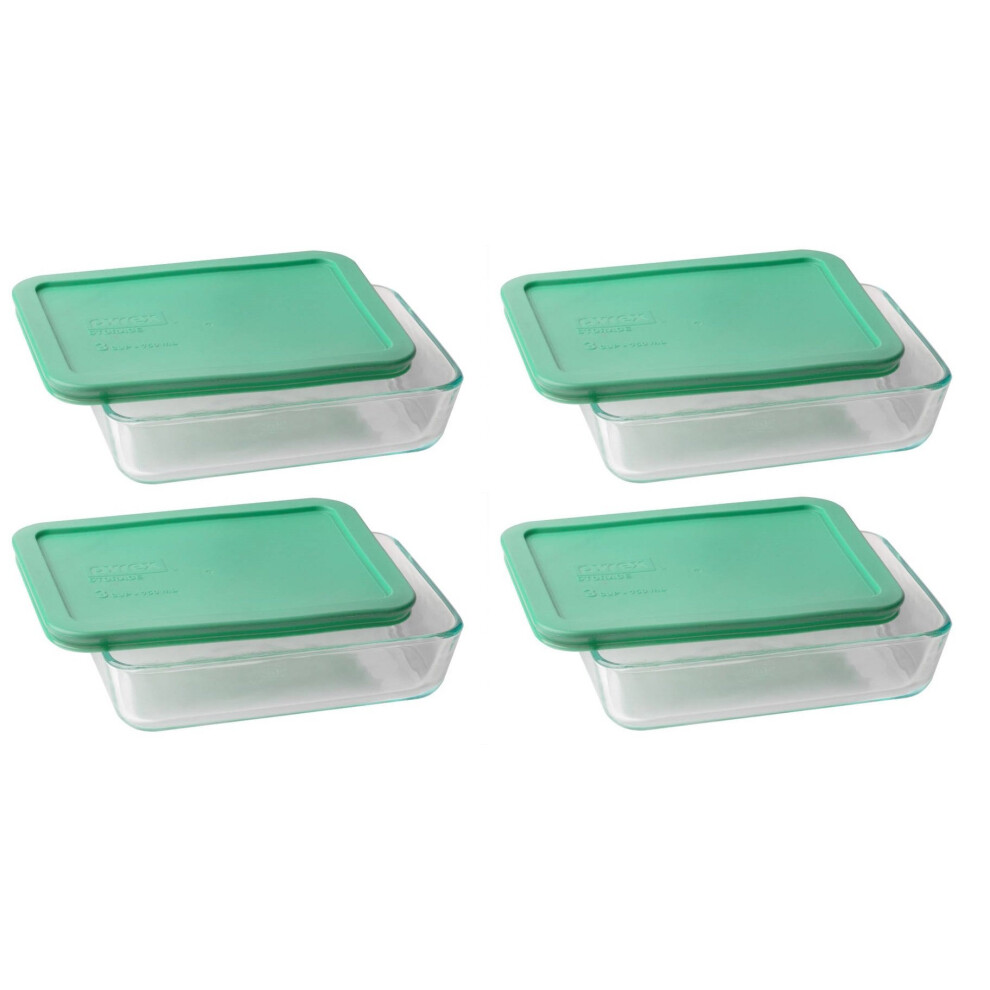 Pyrex 3-cup Rectangle Glass Food Storage Set Container (Pack of 4 Containers) Made in the USA