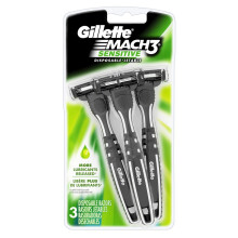 Gillette Mach3 Sensitive Mens Disposable Razors, 3 Count