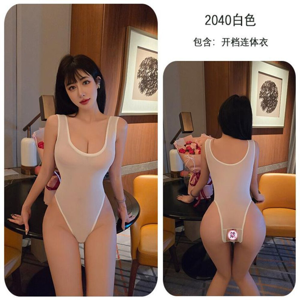 (white, One Size) Sexy Lingerie For Woman Oil Shiny Bodysuit Deep U Dead Reservoir Water  High Fork Smooth High Elastic Swimsuit Tights
