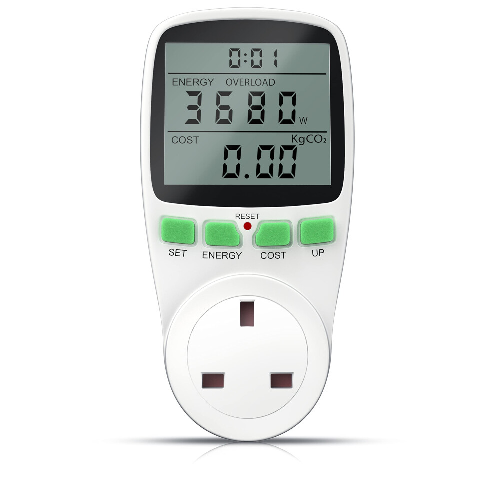 Electricity Usage Monitor Power Meter Plug Backlight Lcd Energy Monitor Plug Watt Meter, Uk Socket Power Monitors, Power Consumption Energy Saving Amp 4062861816530