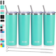 koodee 20 oz ruostumattomasta ter ksest valmistetut kapeat mukit (4 kpl) kaksisein inen eristetty vesimuki kansilla, pilleill ja pilliharjoilla