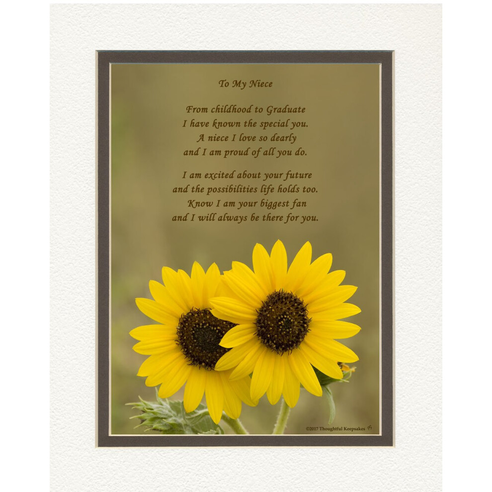 Regalo Di Laurea Per Nipote: Foto Di Girasoli Con Poesia ""Dall'infanzia Alla Laurea"" 8X10 Con Passepartout Doppio. Regali Di Laurea Speciali Per-image