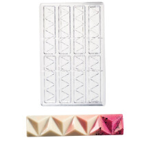 Martellato polycarbonaat chocoladevorm piramidevormige staaf 123 mm x 27 mm x 12 mm hoog 8 holtes