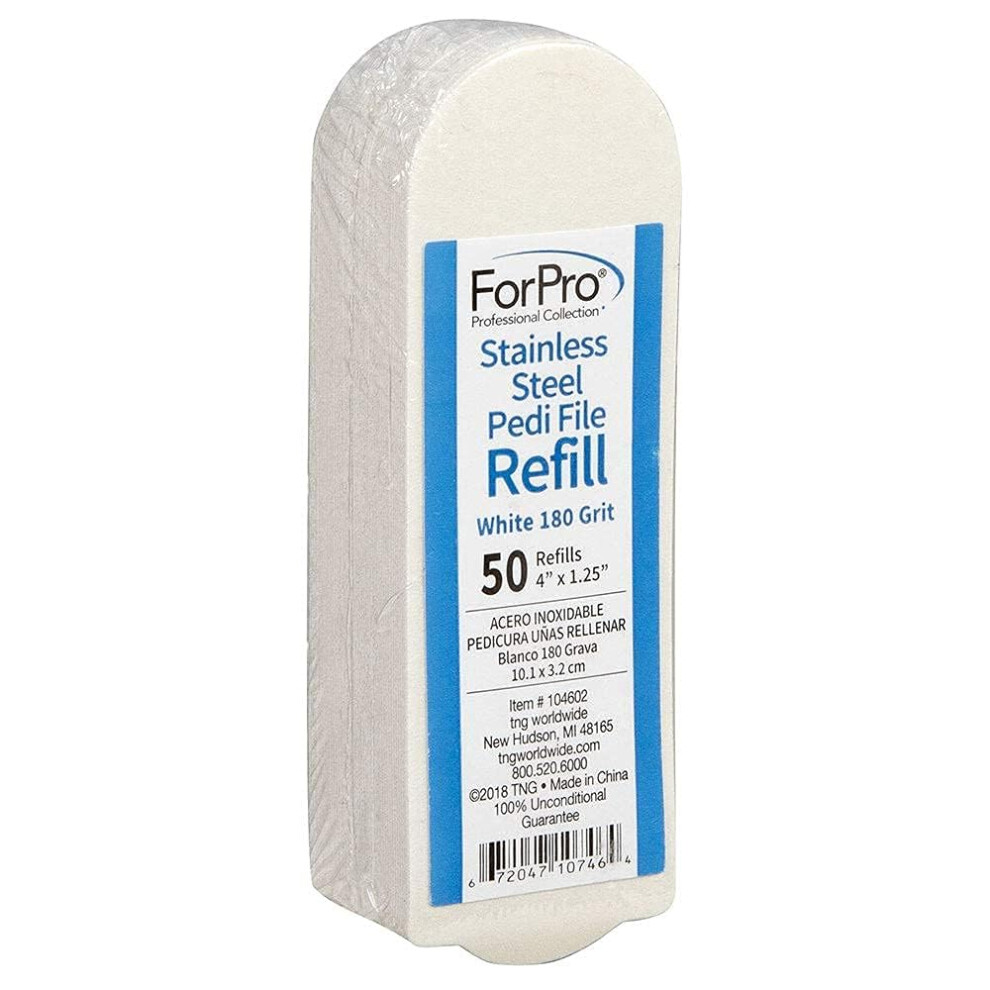 Forpro Professional Forpro Stainless Steel Pedi File Refill 180 Grit White Ez-Strip Peel Pedicure Refill Pads 1.25 W X 4 L 50-Count