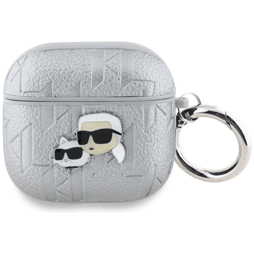 Karl Lagerfeld Monogram Karl & Choupette Head Case For Airpods 4 - Kla4pgkcps Silver 3666339452131