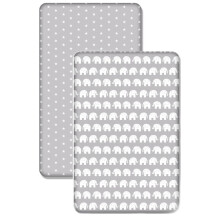 Baby 2-Pack Fitted cot sheet 100% cotton 120X60 Small White Stars/Elephants grey