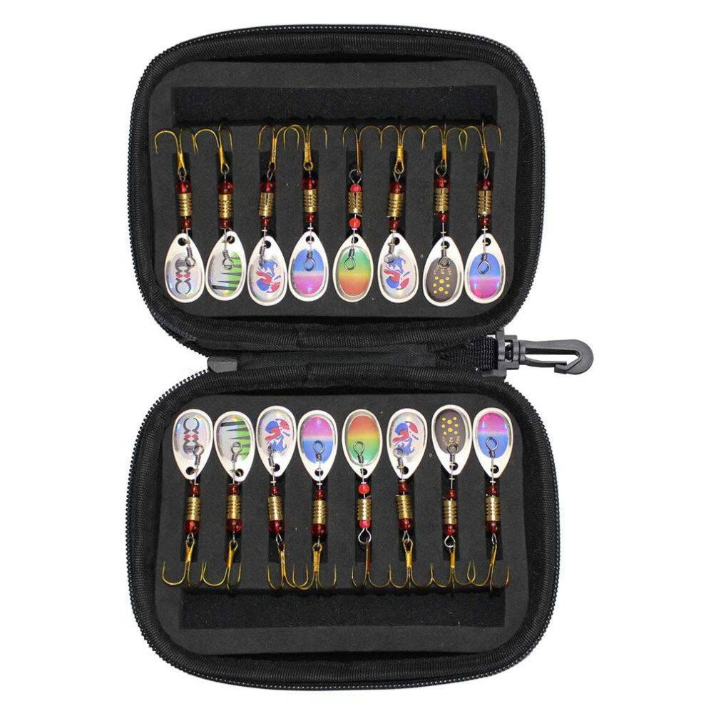 16pcs Fishing Lures for Bass Spinner Lures with Portable Carry Bag,Bass Lures Trout Lures Hard Metal Spinner Baits Kit