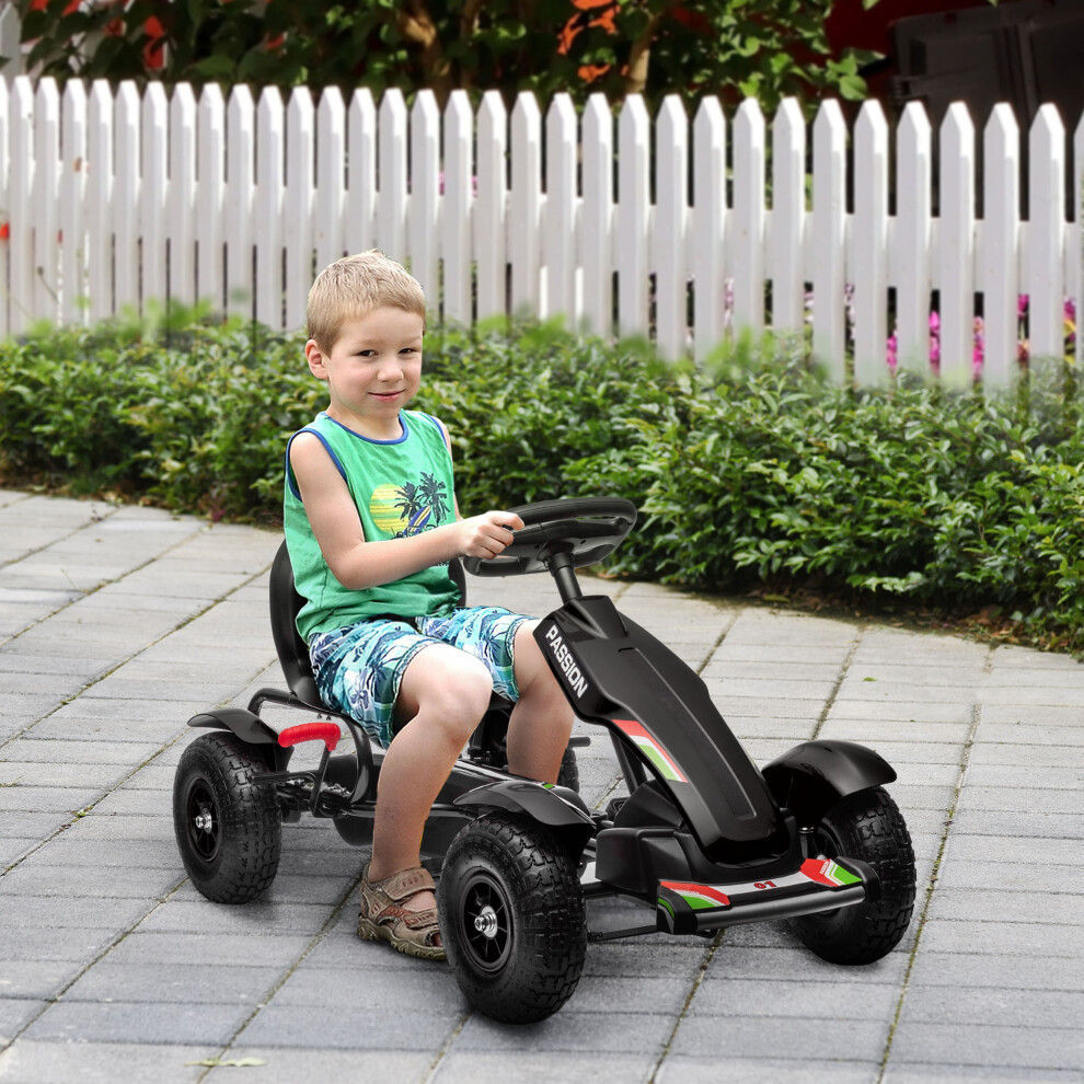 Homcom Children Pedal Go Kart W/ Adjustable Seat, Inflatable Tyres - Black
