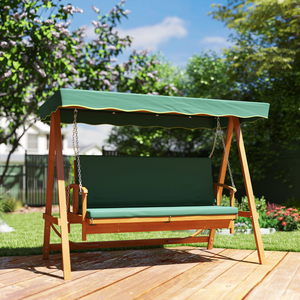 Outsunny 3 Seater Wooden Garden Swing Chair Seat Hammock Bench Lounger Bed