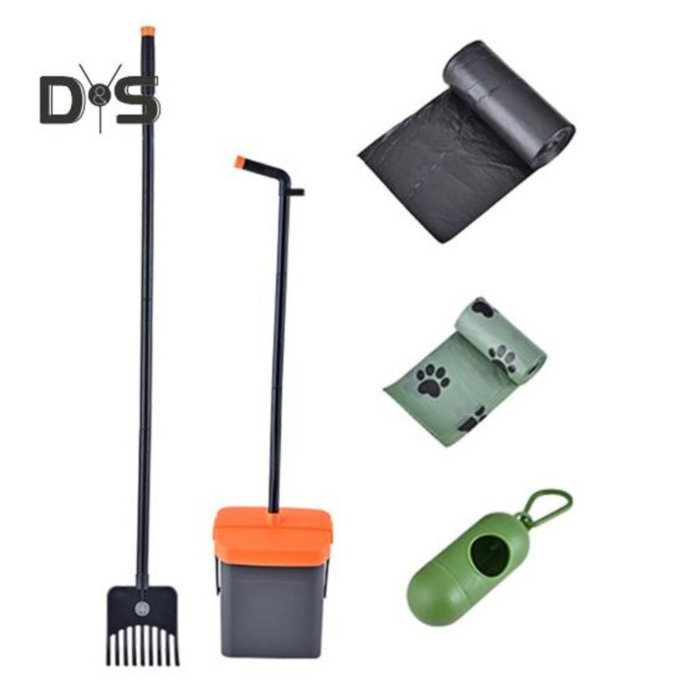 Dog Pooper Scooper Long Handle Swivel Bin And Rake Pooper Scooper Kit With 35 Waste Bags For Lawn Yard Dog Kennel
