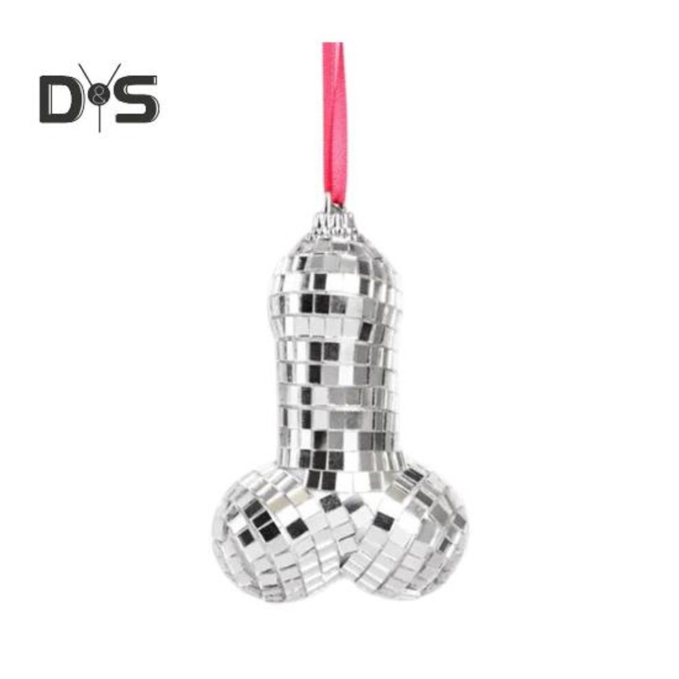 Mirror Disco Ball Ornament Funny 3D Christmas Tree Hanging Decoration Glittery Silver Sausage Pendant for Car Mirror Accessories