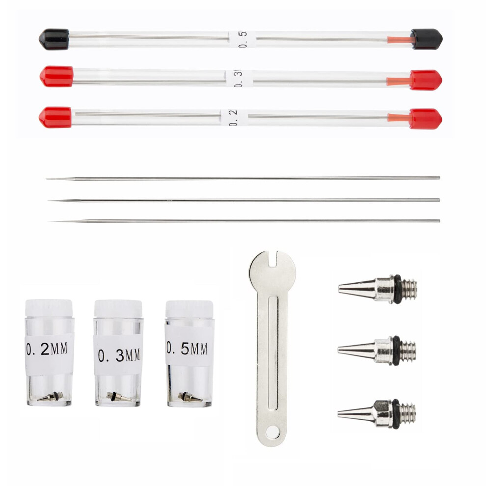 Airbrush Needle And Nozzle Set 0.2Mm/0.3Mm/0.5Mm + Nozzle Airbrush Replacement Parts With Wrench For Airbrush Spray Gun Model Spraying Paint 713310698743