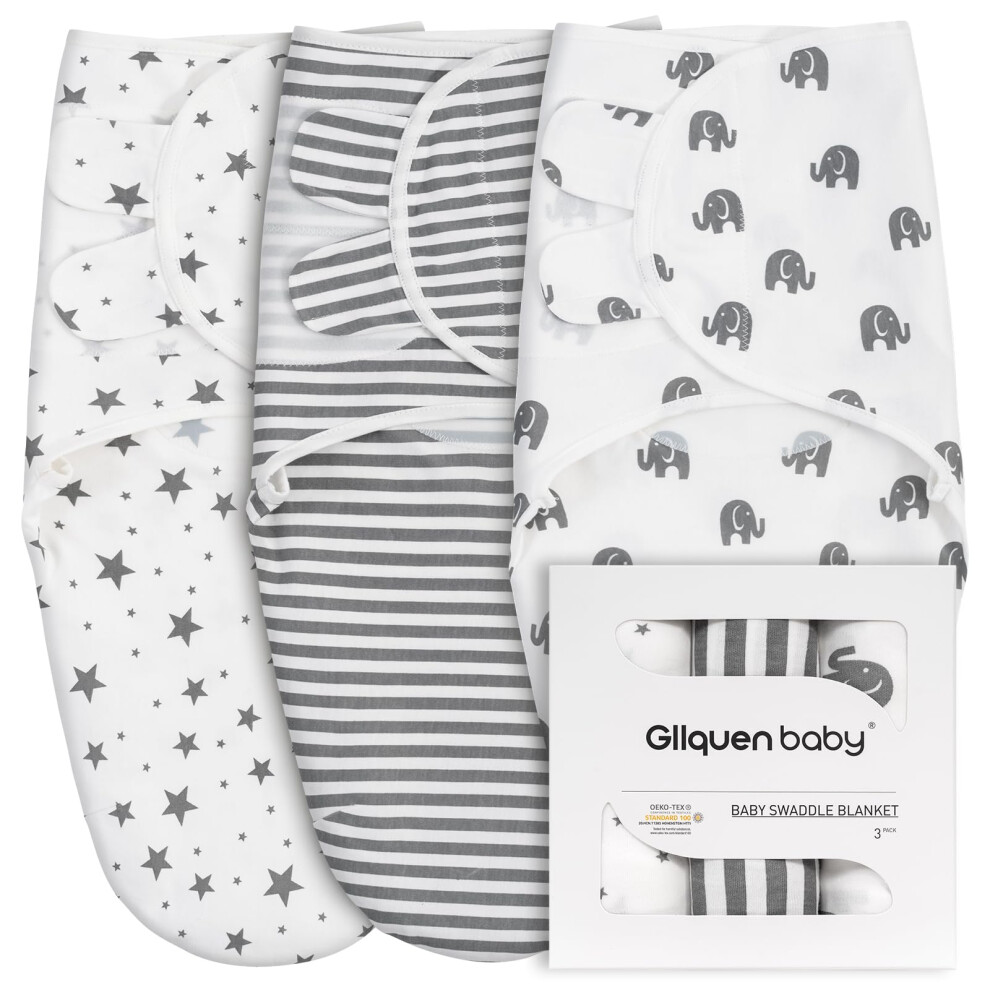 Gllquen Baby Baby Swaddle Wraps For 0-3 Months Newborn,Oeko-Tex100,100% Breathable Organic Cotton Fabric Swadding Blankets,3 Pack(New Grey)