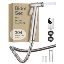 Handheld Bidet Douche Shower Spray for Toilet in Stainless Steel Sprayer, Hose & Holder - Stainless Steel – for Standard G1/2 Connection – Easy to