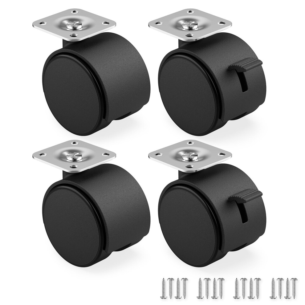 Set Of 4 Furniture Castors 40 Mm - Transport Castors With Brake Up To 25 Kg Per Wheel - Wheels For Indoor Furniture - Heavy Duty Castors - Swivel 4260478464353