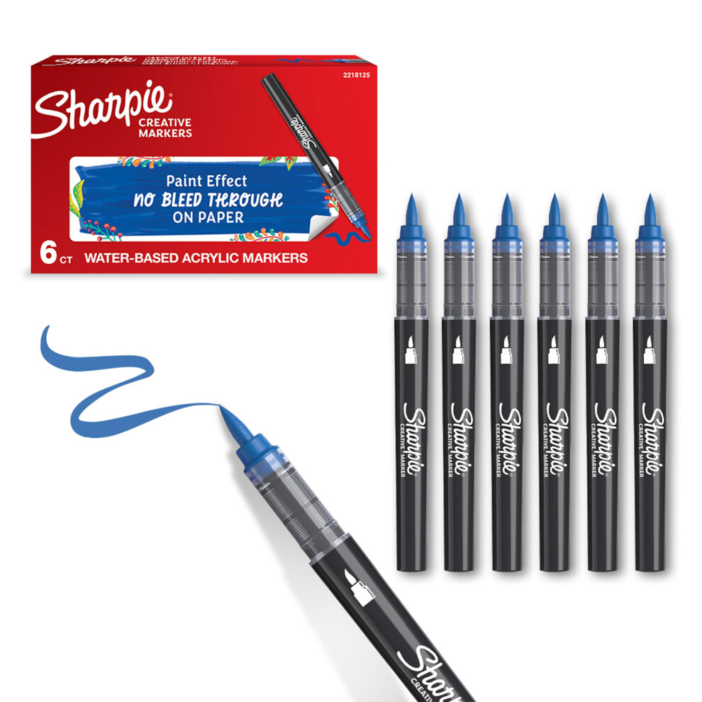 Creative Marker Acrylic Paint Pens | Brush Tip Water-Based Paint Markers | Blue | No-Bleed Ink Writes on Most Surfaces | School & Revision Supplies |