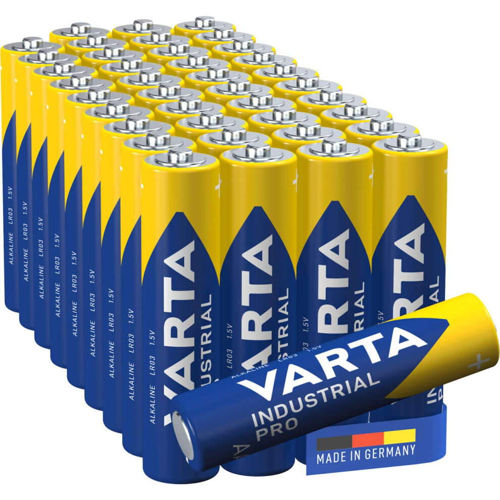 Industrial Pro AAA Micro Alkaline Batteries LR03 - 40-pack, Made in Germany, environmentally-friendly packaging