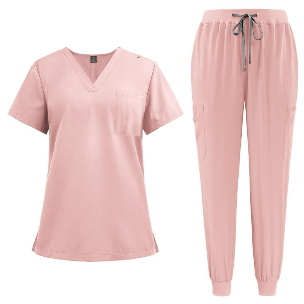 (pink, XL) Scrubs Women Beauty SPA Uniform Pet Clinic Store Veterinary Dentistry Work Clothes Set Medical Nurse Uniform Unisex