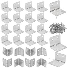 24 PCS Corner Brackets for Wood, Right Angle Bracket with Screws L Shaped Stainless Steel Corner Brace 90 Degree Plate Fastener Brackets for Furniture