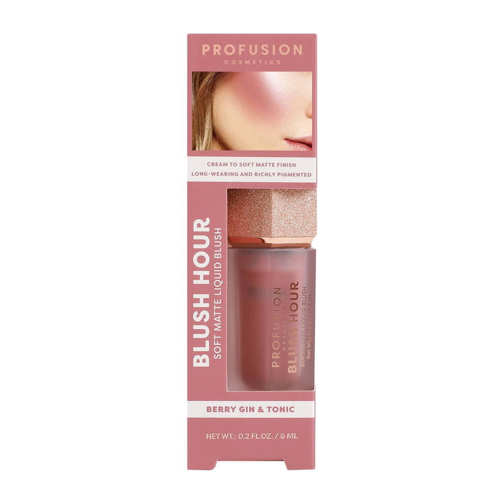 Profusion Cosmetics Blush Hour Soft Matte Liquid Blush, Rich Pigment Cheek Tint For Natural Dewy Glow With Lightweight Formula (Berry Gin And Tonic)