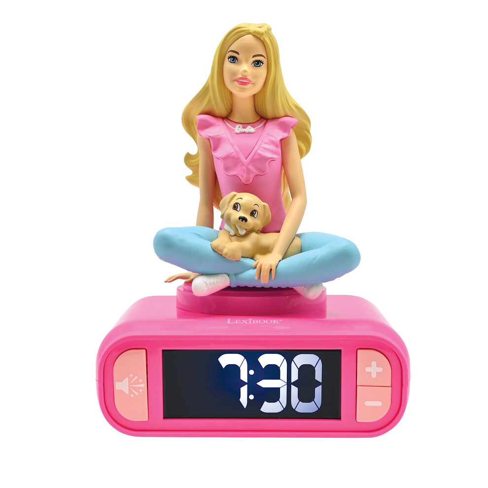 , Mattel, Barbie Nightlight Alarm Clock, Sounds And Melodies, Lcd Backlit Screen, Luminous, Snooze, Standard Size Pink Lexibook