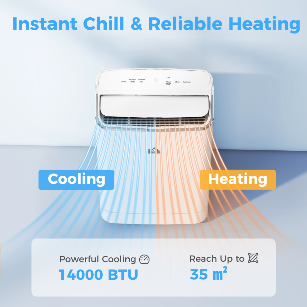 HOMCOM 14000 BTU Portable Air Conditioner Unit with Heater, WiFi Smart App