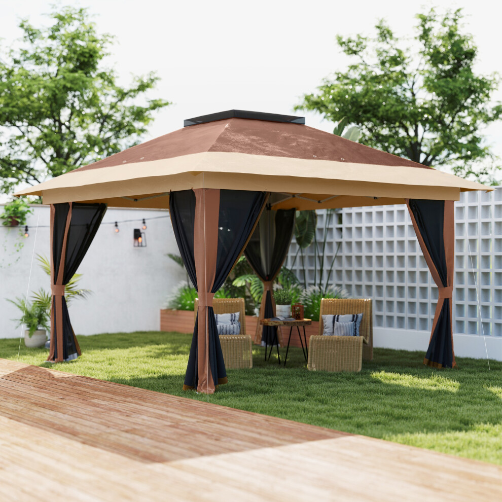 Outsunny 3.6 x 3.6m Pop Up Gazebo with Netting and Wheeled Bag, Brown