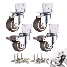 Heavy Duty Castor Wheels with Brake, L-Shaped 25 MM Furniture Castors Made of Thermoplastic Elastomer (TPE), 360 Degree Plate Swivel Trolley Caster