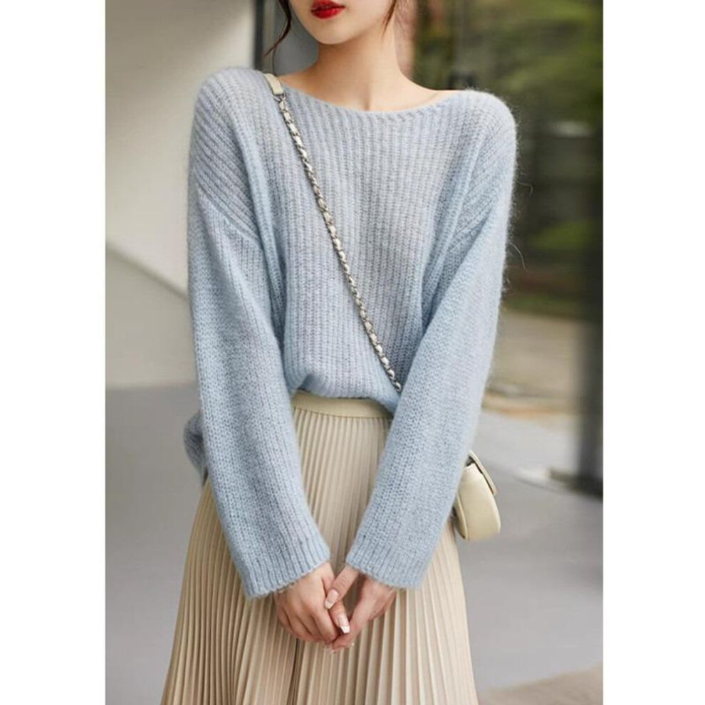 (One Size, blue) Spring And Summer Pullover Knitted Sunscreen Air Conditioner Shirt New Long Sleeve Sweater Cover Ups Loose Casual Simple Round Neck Top Clothing 3119