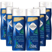 Blue Cypress & Eucalyptus Body Wash Shower Gel, Signature Oil Blend, Creamy Indulgent Lather, Luxury Fragrance, Bulk Buy, Pack of 6 x 250ml