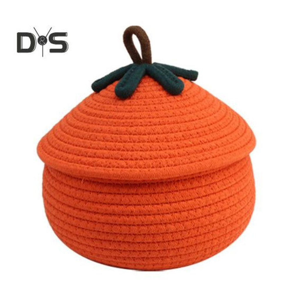 (as the picture, L) Halloween Woven Pumpkin Basket With Lid Large Capacity Versatile Use Toy Snack Organizer Decorative Candy Basket