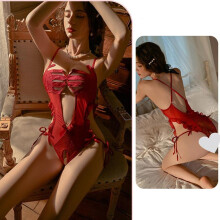 (burgundy, One Size) Women Sexy Bodysuit Lace Sexy Lingerie Mesh Nightgown See Through Pajamas Underwear Set Sexy Womens Costumes Lingeries Sexy Hot