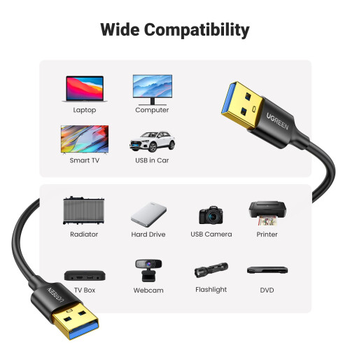 Ugreen USB-A (männlich) auf USB-A (männlich) 3.2 Gen 1, 1 m - Schwarz 2