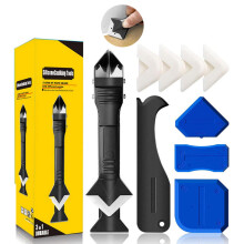 Silicone Remover Tool -3 in 1 Caulking Finishing Tools,Caulking Multi Smoothing Removal Tool,Removal Tool With Stainless Head & 5 Silicone Pads, For