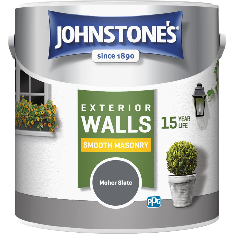 Johnstone's , Exterior Smooth Masonry Paint, Moher Slate, Up To 15 Years Protection, Weather & Dirt Resistant, 30M² Coverage Per Tin, Dry In 1-2 Hours
