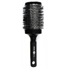 Heat Retainer Hair Brush. Black & Silver Styling Round Hairbrush With Metal Barrel For Fast Drying. Round Vent Brush For Styling, Blow Drying,