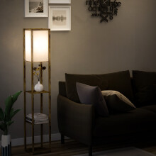 HOMCOM 3-Tier Floor Lamp with Top Light and Storage Shelves, Brown, 160cm Tall, E27 Socket