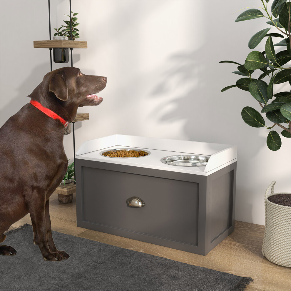 Pawhut Stainless Steel Raised Dog Bowl W/ 21L Storage Drawer, For Large Dogs