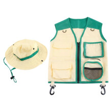 (Green) camping shovel Orange Children's Outdoor Vest Hat Cosplay Suit School Performance Costume Suit Props