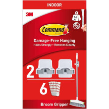 Broom Gripper, 2 Broom Holders and 6 Adhesive Strips - Suitable for Storing Brooms and Mops - Damage Free Hanging