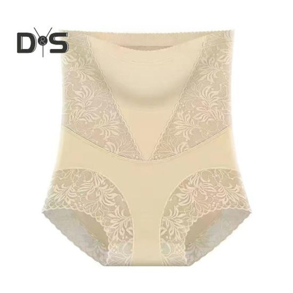(beige, M) Tummy Control Shapewear Panties For Women High-waist Seamless Body Shaper Underwear Lace Slimming Girdle Briefs