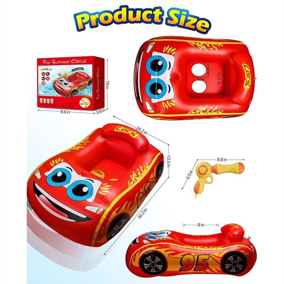 Inflatable Kids Fire Truck Pool Float Built-in Water Sprayer Squirt Gun For Splash Play