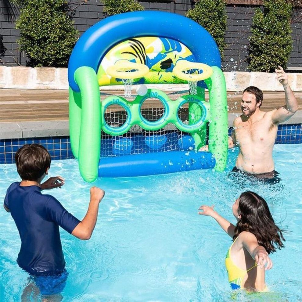 Inflatable Basketball Hoop & Volleyball Set Floating Water Sports Toy with Net for Pool Games