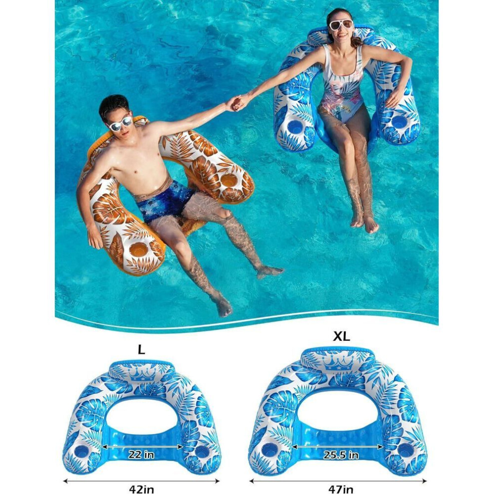 Inflatable Maple Leaf Pool Float U-Shaped Canopy Lounge Chair With Backrest Blue