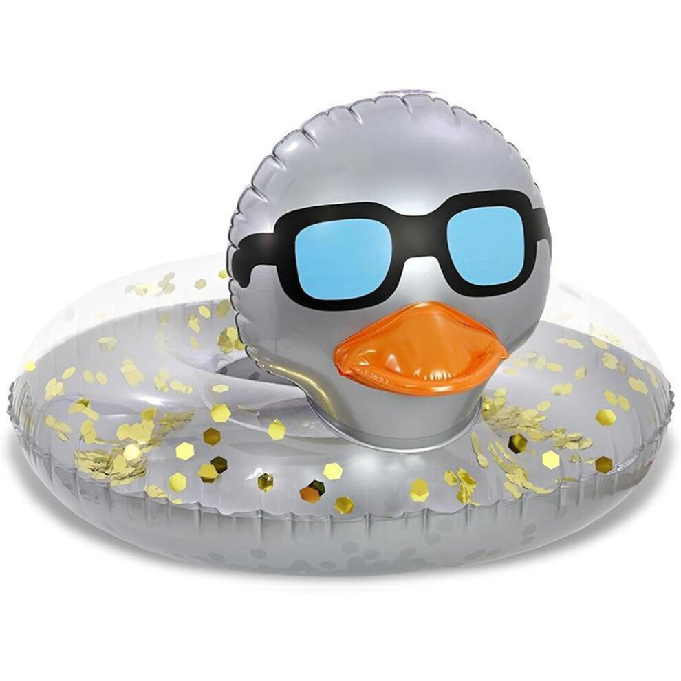 (grey) Glitter Inflatable Duck Ride Pvc Yellow Duck Swim Ring With Arm Floaties For Kids' Summer Water Play