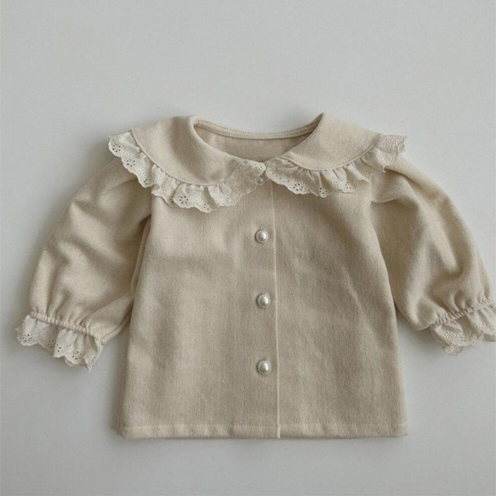 (apricot, 70cm) Girls' Spring Lace Lapel Long-Sleeve Cardigan Shirt – Stylish New Tops